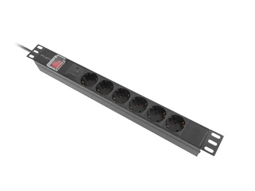 Prelungitor, Lanberg unitate de distribuție a energiei (PDU) 19" 1U 16A 2m 6x prize Schuko negru - 2