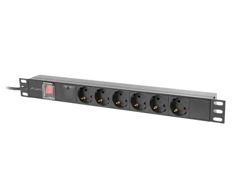 Prelungitor, Lanberg unitate de distribuție a energiei (PDU) 19" 1U 16A 2m 6x prize Schuko negru - 4