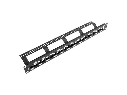 Patch panel, Lanberg patch panel κενό 24 θυρών 1U staggered με organizer για μονάδες keystone, μαύρο - 1
