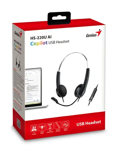 Genius слушалки с микрофон Headset HS-220U - AI, USB-C, Mic, Black - image 10