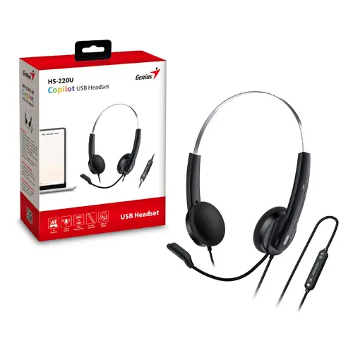 Genius слушалки с микрофон Headset HS-220U - AI, USB-C, Mic, Black - image 9