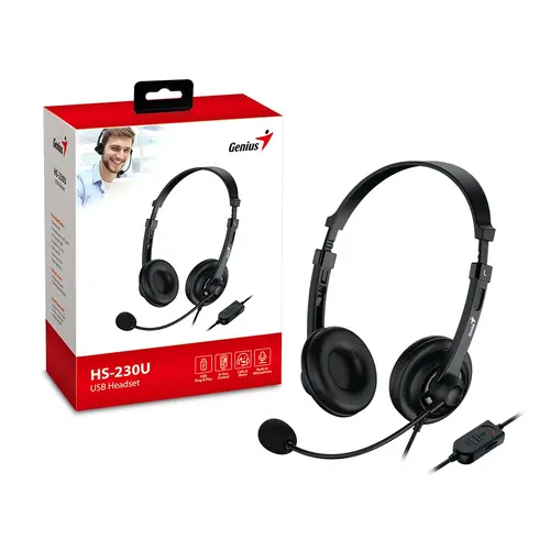 Genius слушалки с микрофон Headset HS-230U - USB, Mic, Black - image 5