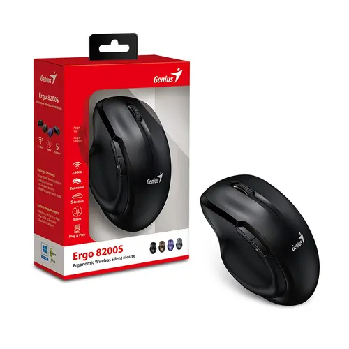 Genius безжина безшумна мишка Mouse Wireless Silent - Ergo 8200S Black - Silent, 2.4GHz - image 4