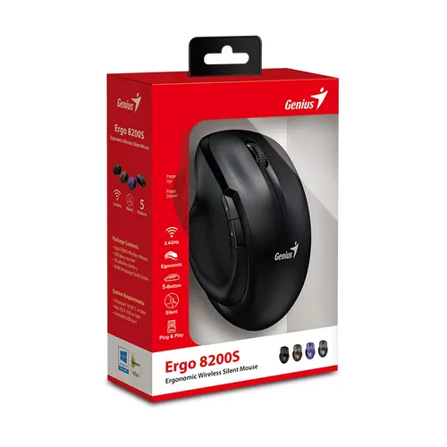 Genius безжина безшумна мишка Mouse Wireless Silent - Ergo 8200S Black - Silent, 2.4GHz - image 5