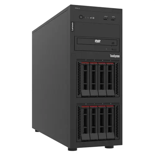 Сървър, Lenovo ThinkSystem ST250 V3, Xeon E-2468 (8C 2.6GHz 16MB Cache/65W), 1x32GB, O/B, 2.5" HS (8), 5350-8i, HS 800W Titanium, XCC2 Platinum, No DVD