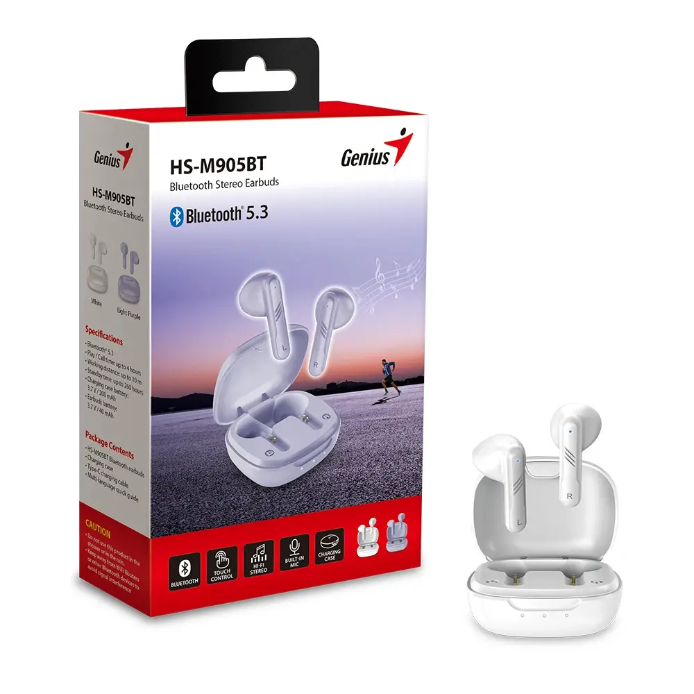 Genius ασύρματα ακουστικά TWS Bluetooth 5.3 Earphones HS-M905BT λευκά - image 6