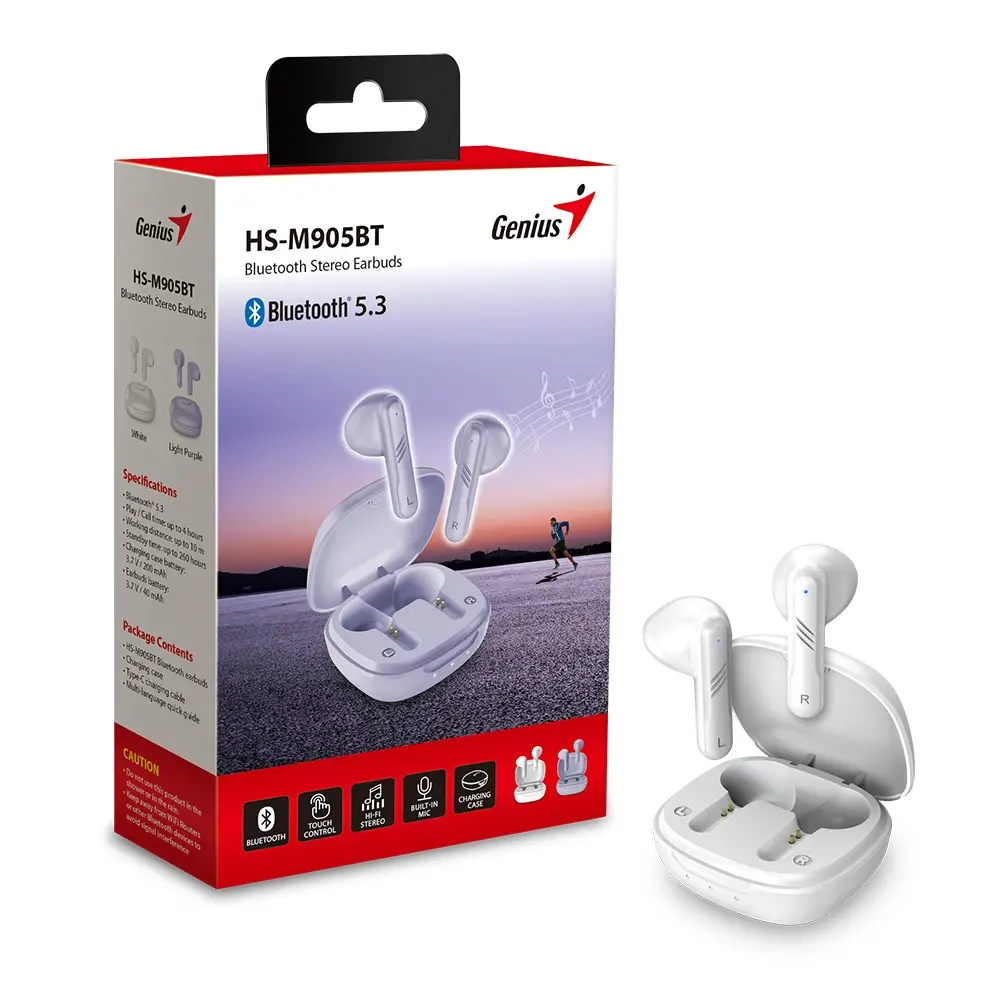 Genius безжични слушалки TWS Bluetooth 5.3 Earphones HS-M905BT White - image 7