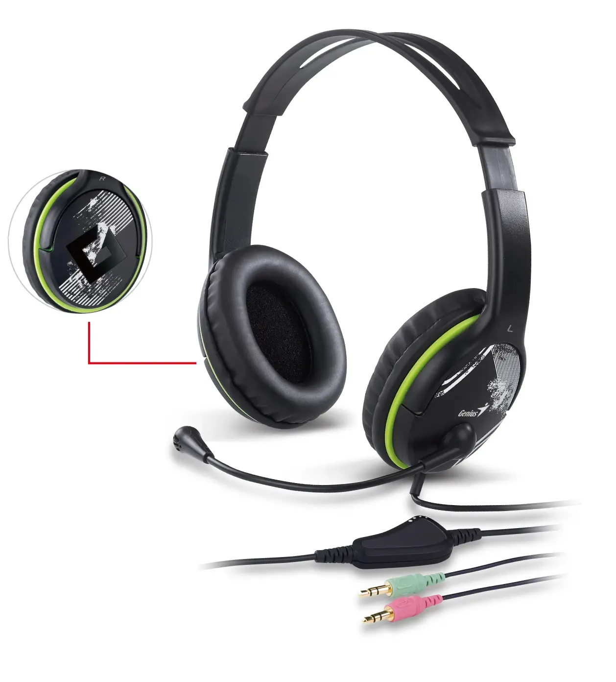 Genius слушалки с микрофон Headset HS-400A - 3.5 mm, Mic, Black/Green - image 1