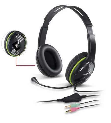 Genius слушалки с микрофон Headset HS-400A - 3.5 mm, Mic, Black/Green - image 1