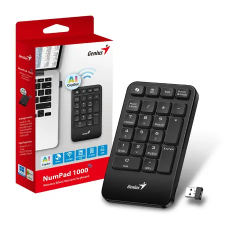Genius цифрова безжична клавиатура кийпад Keypad Wireless NumPad 1000 - AI, 2.4G, Black - image 2