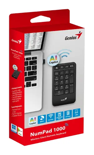 Genius цифрова безжична клавиатура кийпад Keypad Wireless NumPad 1000 - AI, 2.4G, Black - image 3
