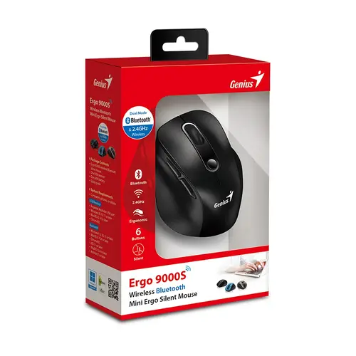 Genius безжина безшумна мишка Wireless Silent Mouse Ergo 9000S - Silent, Bluetooth, 2.4G, Black - image 9