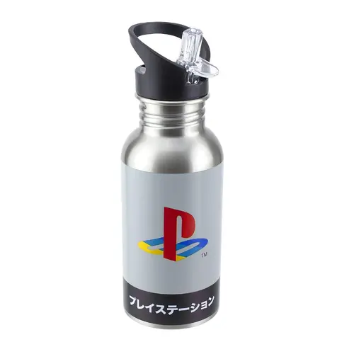 Бутилка за вода Paladone : PlayStation - Heritage Metal Water Bottle with Straw - 480ml
