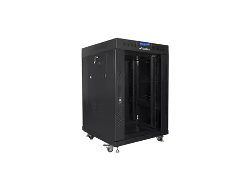 Комуникационен шкаф, Lanberg rack cabinet 19" free-standing 15U/600x600 (flat pack) with glass door lcd black v2 - image 4