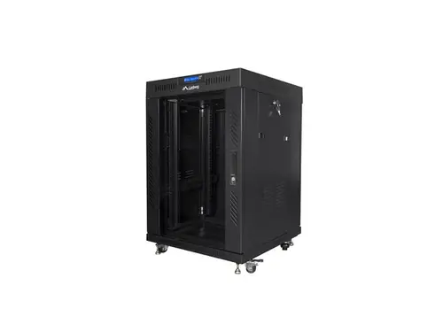 Комуникационен шкаф, Lanberg rack cabinet 19" free-standing 15U/600x600 (flat pack) with glass door lcd black v2