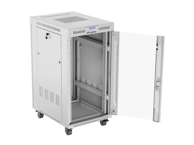 Комуникационен шкаф, Lanberg rack cabinet 19" free-standing 22U/600x800 (flat pack) with glass door lcd grey v2 - image 2