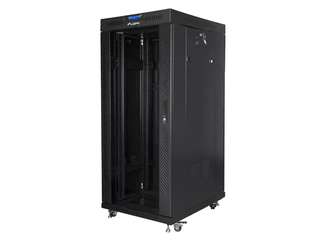 Комуникационен шкаф, Lanberg rack cabinet 19" free-standing 27U / 600x800 self-assembly flat pack with glass door LCD, black