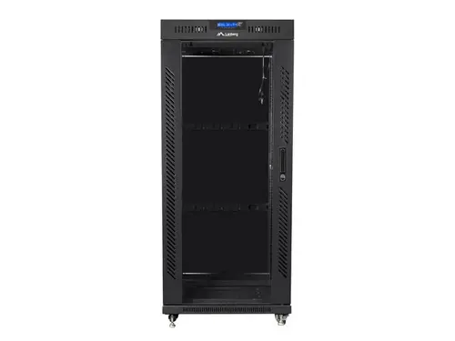 Комуникационен шкаф, Lanberg rack cabinet 19" free-standing 27U / 600x800 self-assembly flat pack with glass door LCD, black - image 4