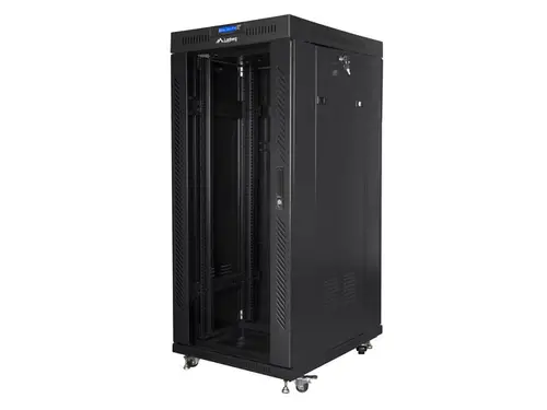 Комуникационен шкаф, Lanberg rack cabinet 19" free-standing 27U / 600x800 self-assembly flat pack with glass door LCD, black