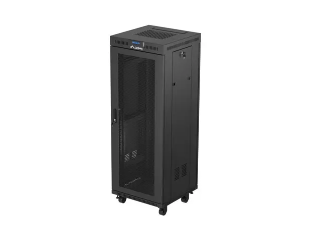 Dulap de comunicații, Lanberg rack 19" de sine stătător 32U/600X600 (FLAT PACK) cu ușă perforată LCD negru