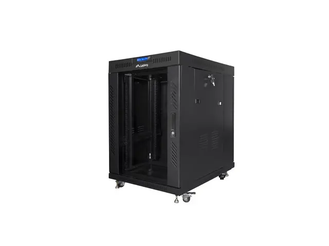 Комуникационен шкаф, Lanberg rack cabinet 19" free-standing 15U/800x1000 (flat pack) with glass door lcd black v2