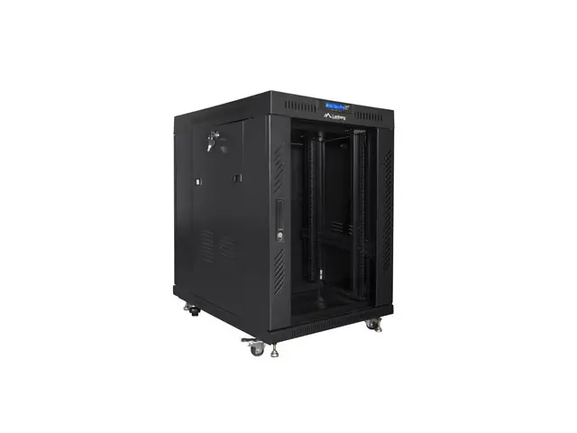 Dulap de comunicații, Lanberg rack 19" de sine stătător 15U/800x1000 (flat pack) cu ușă de sticlă lcd negru v2 - image 1