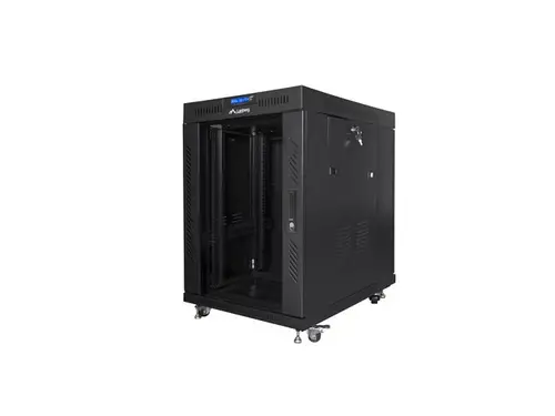Ερμάριο επικοινωνιών, Lanberg rack 19" ελεύθερης τοποθέτησης 15U/800x1000 (flat pack) με γυάλινη πόρτα lcd μαύρο v2 - 1
