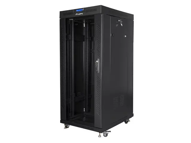 Комуникационен шкаф, Lanberg rack cabinet 19" free-standing 27U/800x1200 (flat pack) with glass door lcd, Top with fan tray: included 4 fans, Black