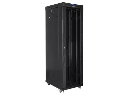 Комуникационен шкаф, Lanberg rack cabinet 19" free-standing 42U/600x1000 (flat pack) with glass door lcd black v2 - image 1