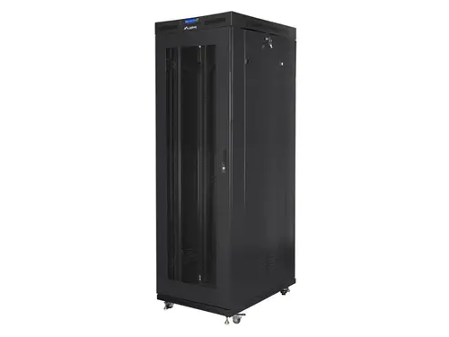 Комуникационен шкаф, Lanberg rack cabinet 19" free-standing 27U/800x1000 (flat pack) with glass door lcd black v2