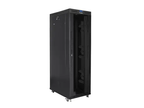Комуникационен шкаф, Lanberg rack cabinet 19" free-standing 42U/800x1200 (flat pack) with glass door lcd black v2 - image 2