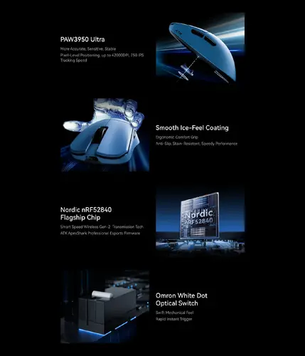 ATK професионална геймърска мишка Wireless Gaming Mouse F1 EXTREME LEVIATAN - 8K, Omron Optical Switches, Blue - image 3