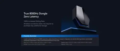 ATK професионална геймърска мишка Wireless Gaming Mouse F1 EXTREME LEVIATAN - 8K, Omron Optical Switches, Blue - image 4