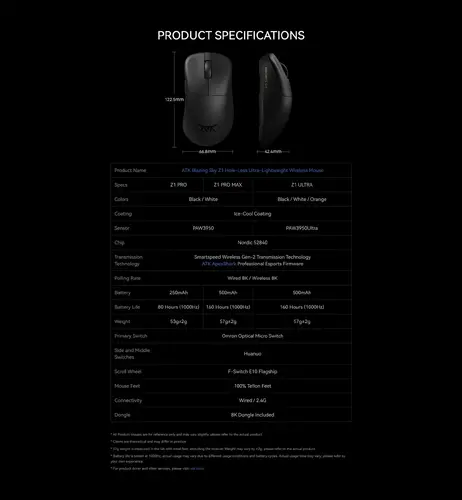 ATK професионална геймърска мишка Wireless Gaming Mouse Z1 PRO MAX - 8K, White - image 7