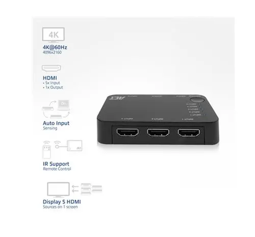 HDMI суич ACT AC7841, 5/1, 3D, 4K@60Hz, Черен - image 1