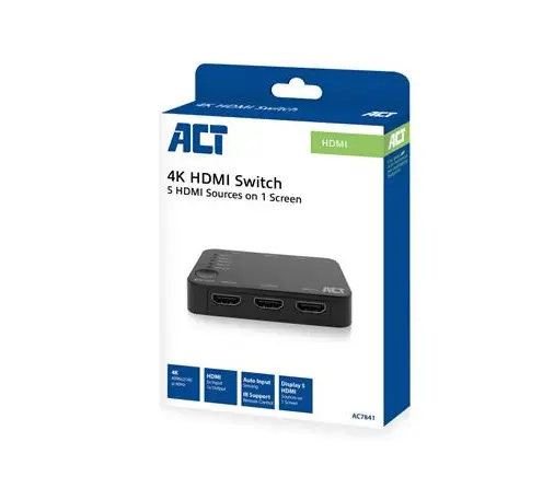 HDMI суич ACT AC7841, 5/1, 3D, 4K@60Hz, Черен - image 6