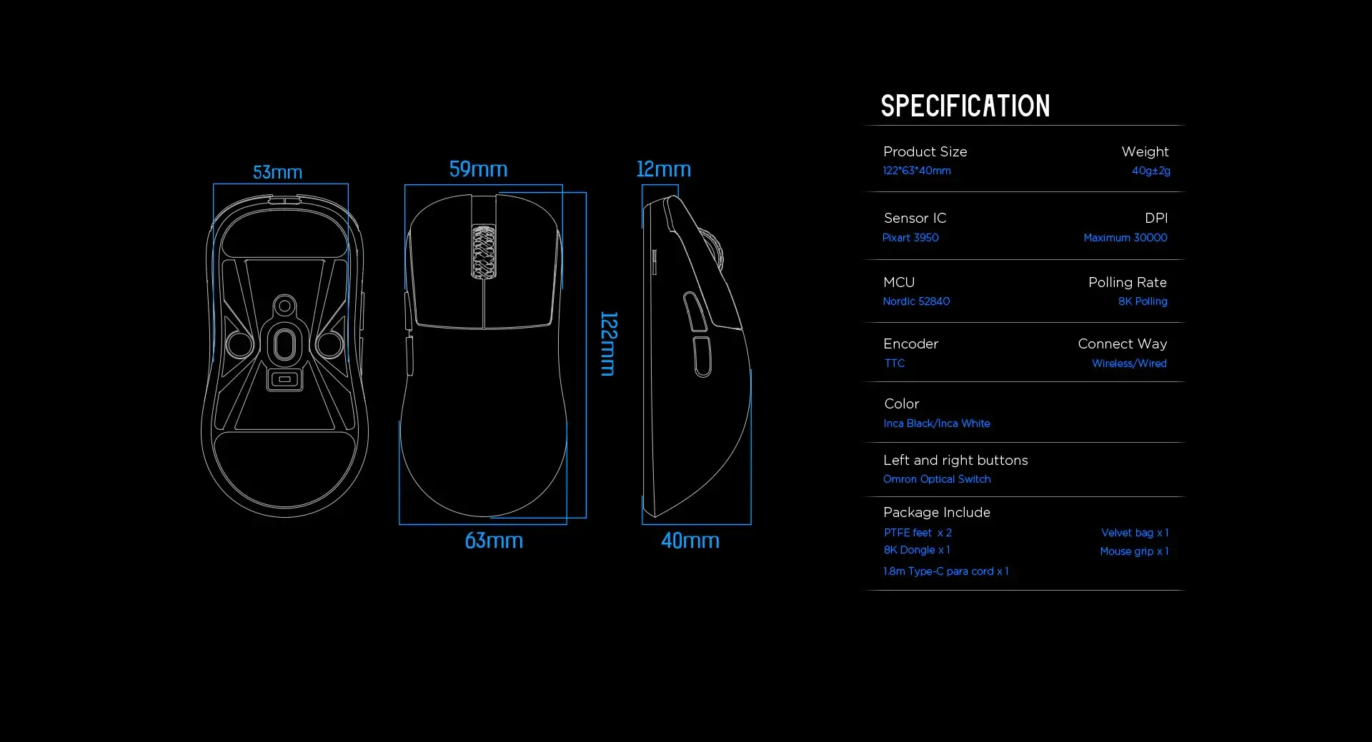Lamzu професионална геймърска мишка INCA 8K - Wireless Gaming Mouse - White - image 6