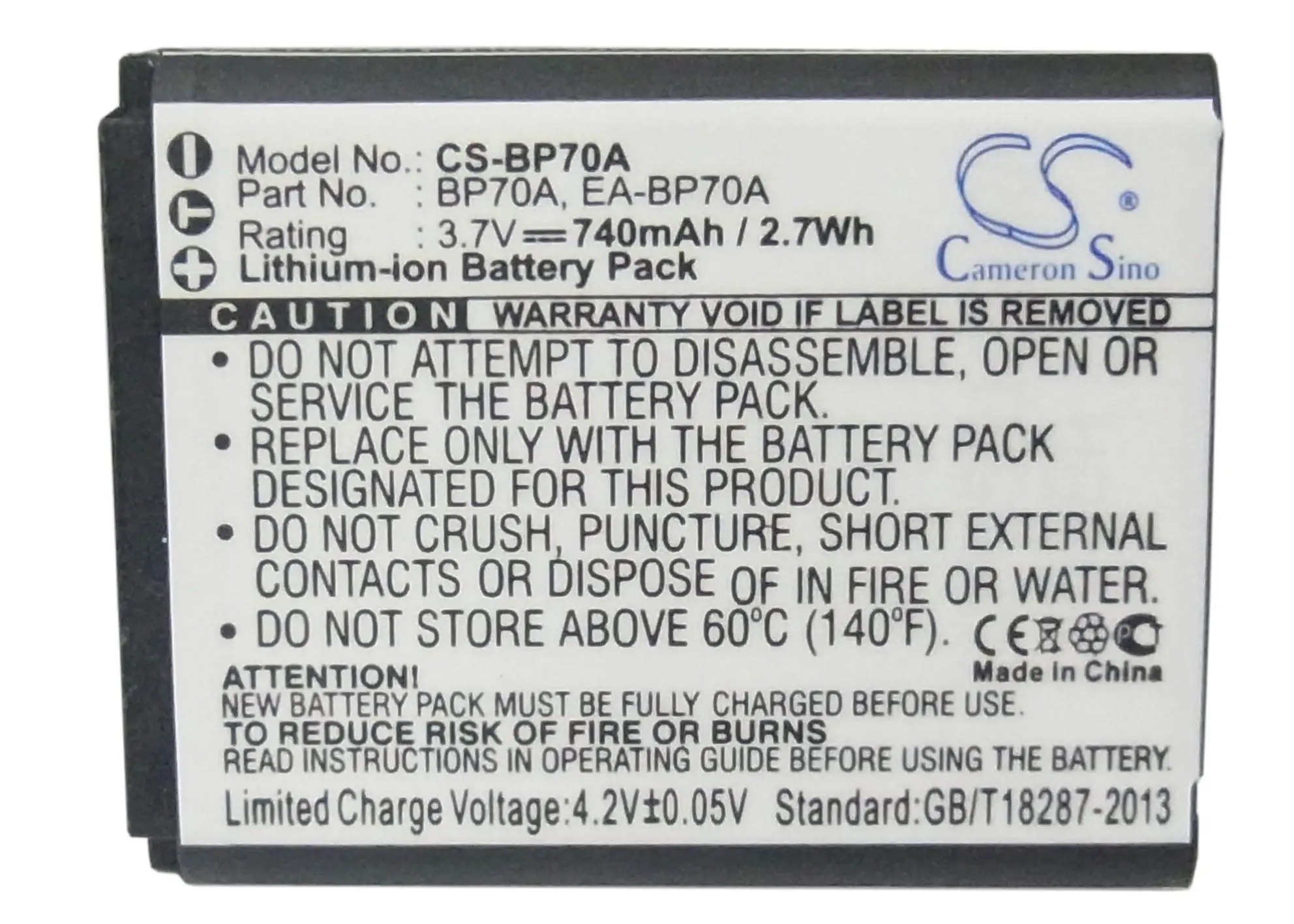 Батерия за фотоапарат Samsung BP70A, Li-Ion 3.7V, 740mAh, Cameron Sino - image 2