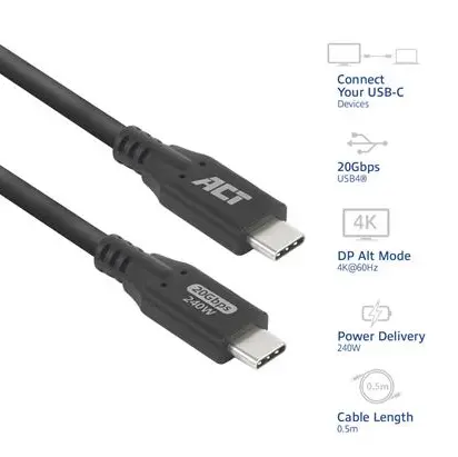 ACT Кабел USB-C - USB-C, 0.5 м / USB4, 20Gbps, 240W - image 1
