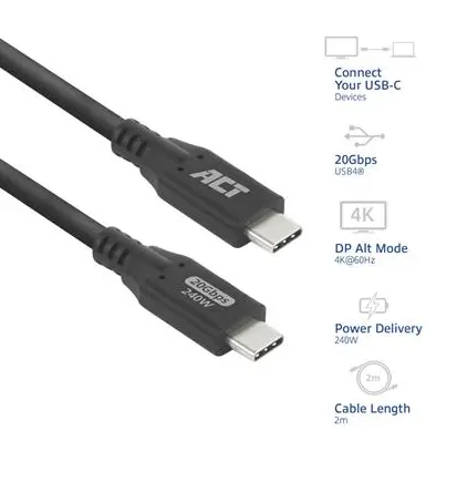 ACT Кабел USB-C - USB-C, 2 м / USB4, 20Gbps, 240W - image 1