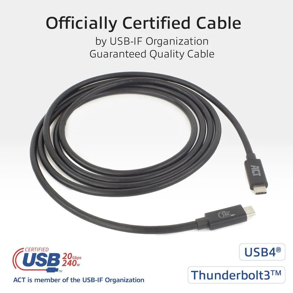 ACT Кабел USB-C - USB-C, 2 м / USB4, 20Gbps, 240W, сертифициран USB-IF - image 2
