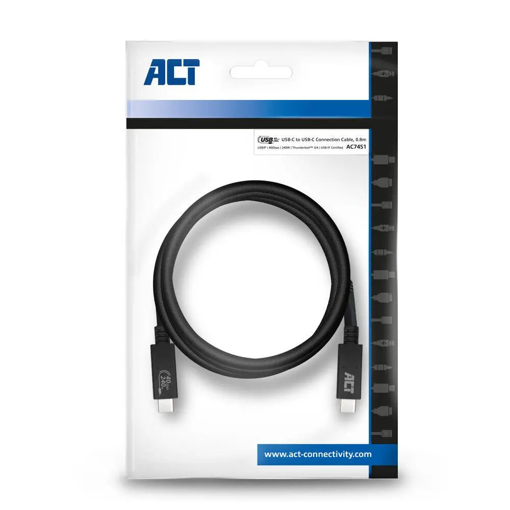 Кабел ACT USB-C - USB-C, 0.8 м / USB4, 40Gbps, 240W, сертифициран USB-IF - image 9