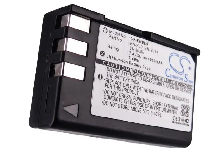 Батерия за апарат NIKON EN-EL9  D-SLR D40 D60 D3000 D5000, 7.4V, 1000mAh, Li-Ion, Cameron Sino - image 1