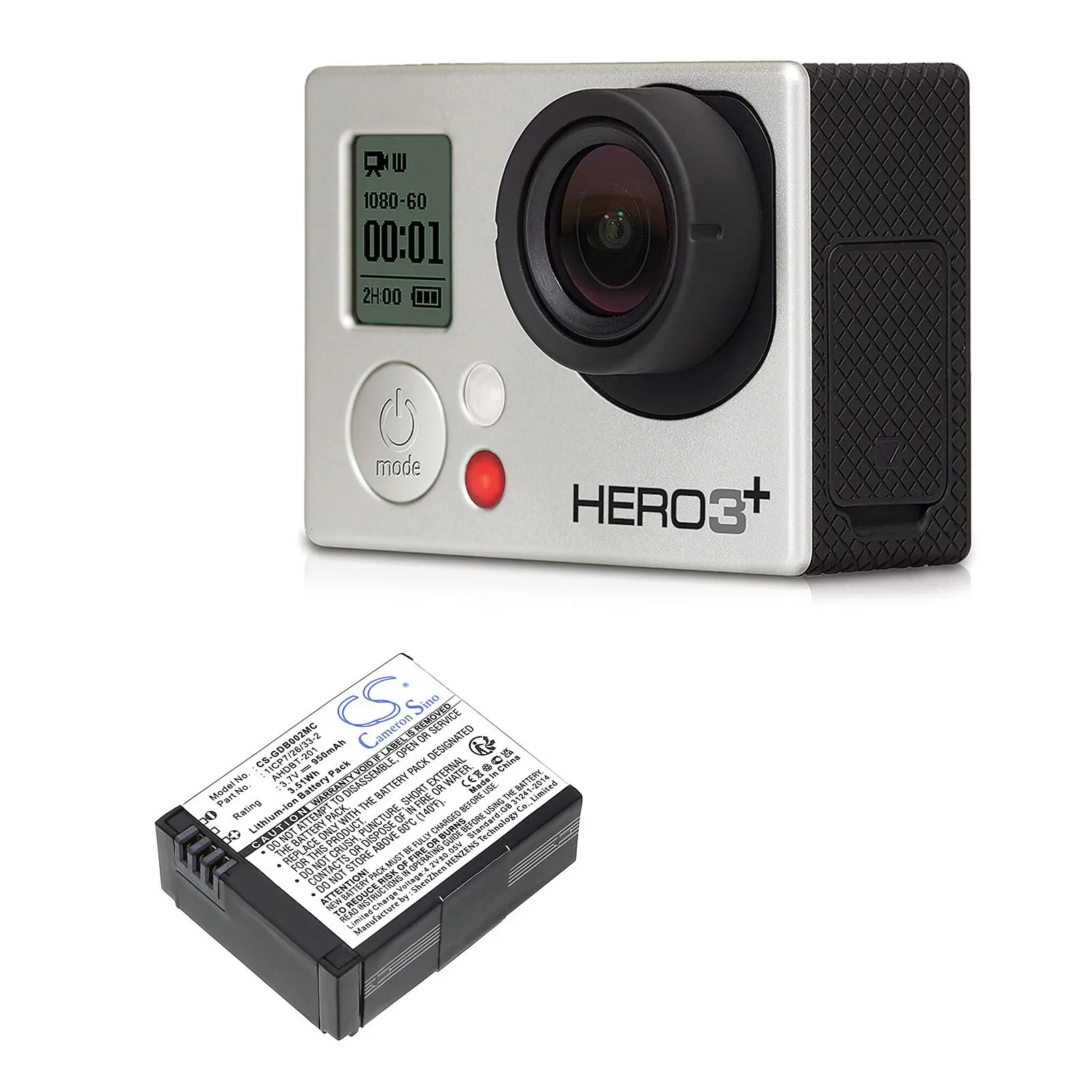 Батерия за камера GO PRO Hero 3; HERO 3 Plus AHDBT-201 3,7V 950mAh LIIon Cameron Sino - image 1