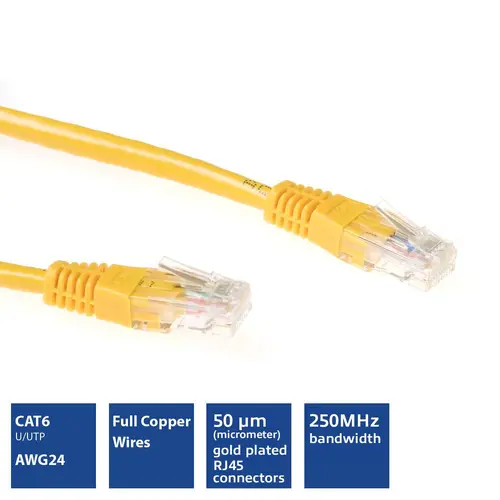 ACT  Мрежов пач кабел cat.6, U/UTP  0.25 м, жълт, булк - image 2
