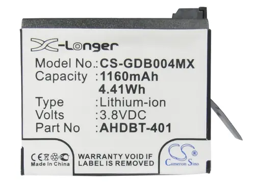 Μπαταρία για κάμερα GOPRO Hero 4; HERO 4 Plus AHDBT-401 3,8V 1160mAh LIIon Cameron Sino - 5