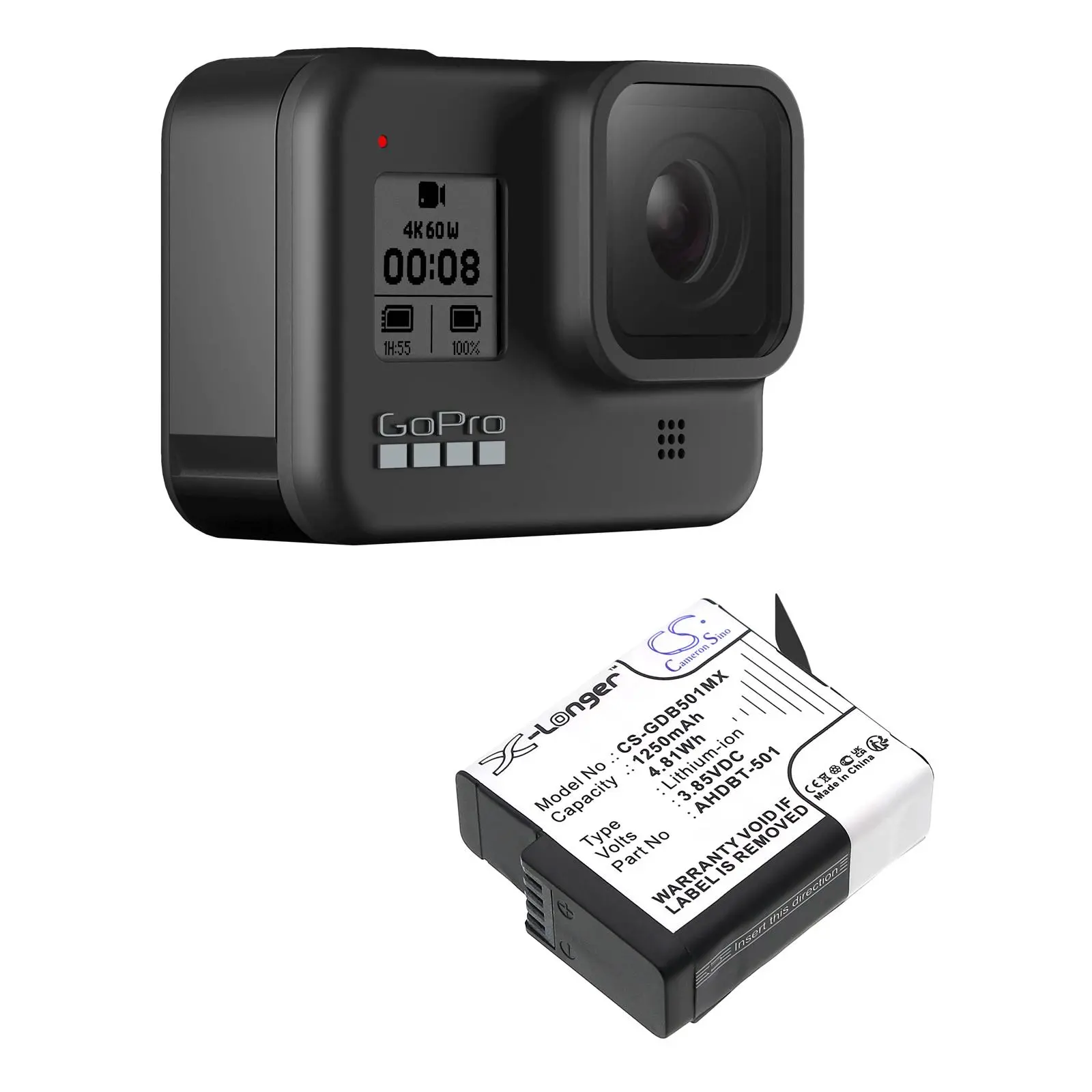 Батерия за камера GOPRO Hero 5; Hero 6; Hero 7; Hero 8 AHDBT-501 3,85V 1250mAh LIIon Cameron Sino - image 1