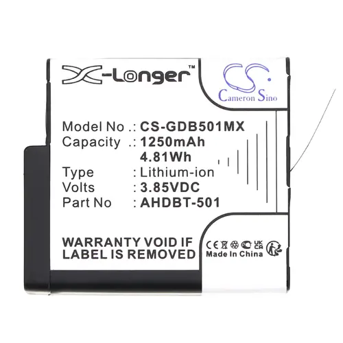 Baterie pentru cameră GOPRO Hero 5; Hero 6; Hero 7; Hero 8 AHDBT-501 3,85V 1250mAh LIIon Cameron Sino - 1