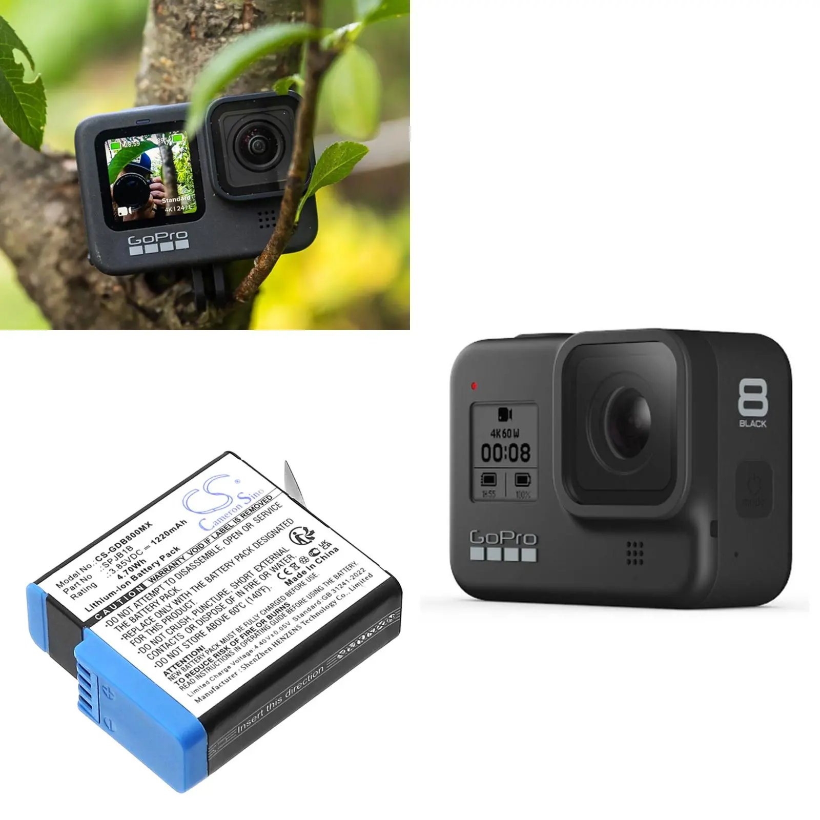 Батерия за камера GOPRO Hero 5; HERO 6; Hero 7; Hero 8 AABAT-001 3,85V 1220mAh LIIon Cameron Sino - image 1