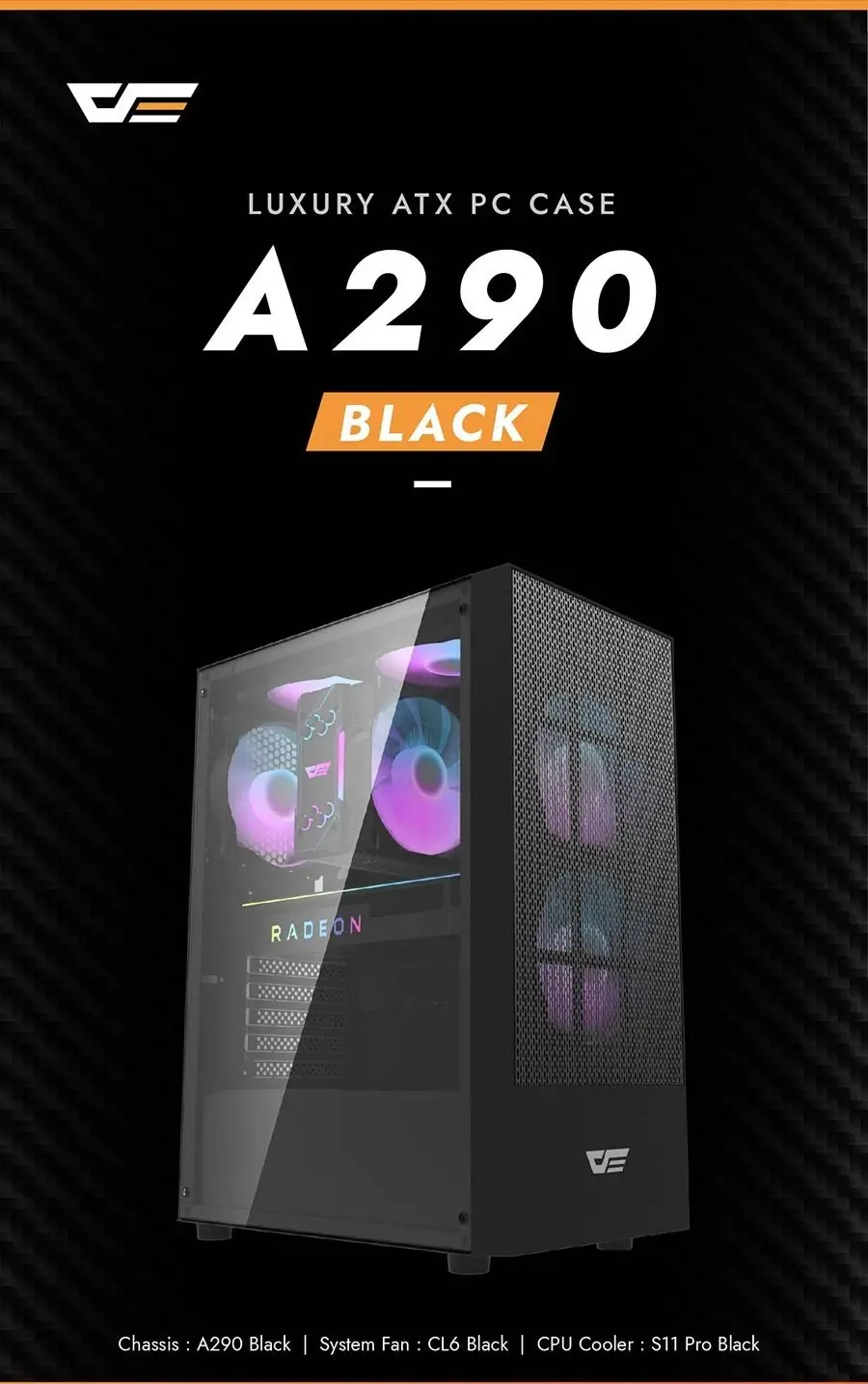 Darkflash кутия Case ATX - A290 Black - 3 x 120 mm RGB fans included - image 8